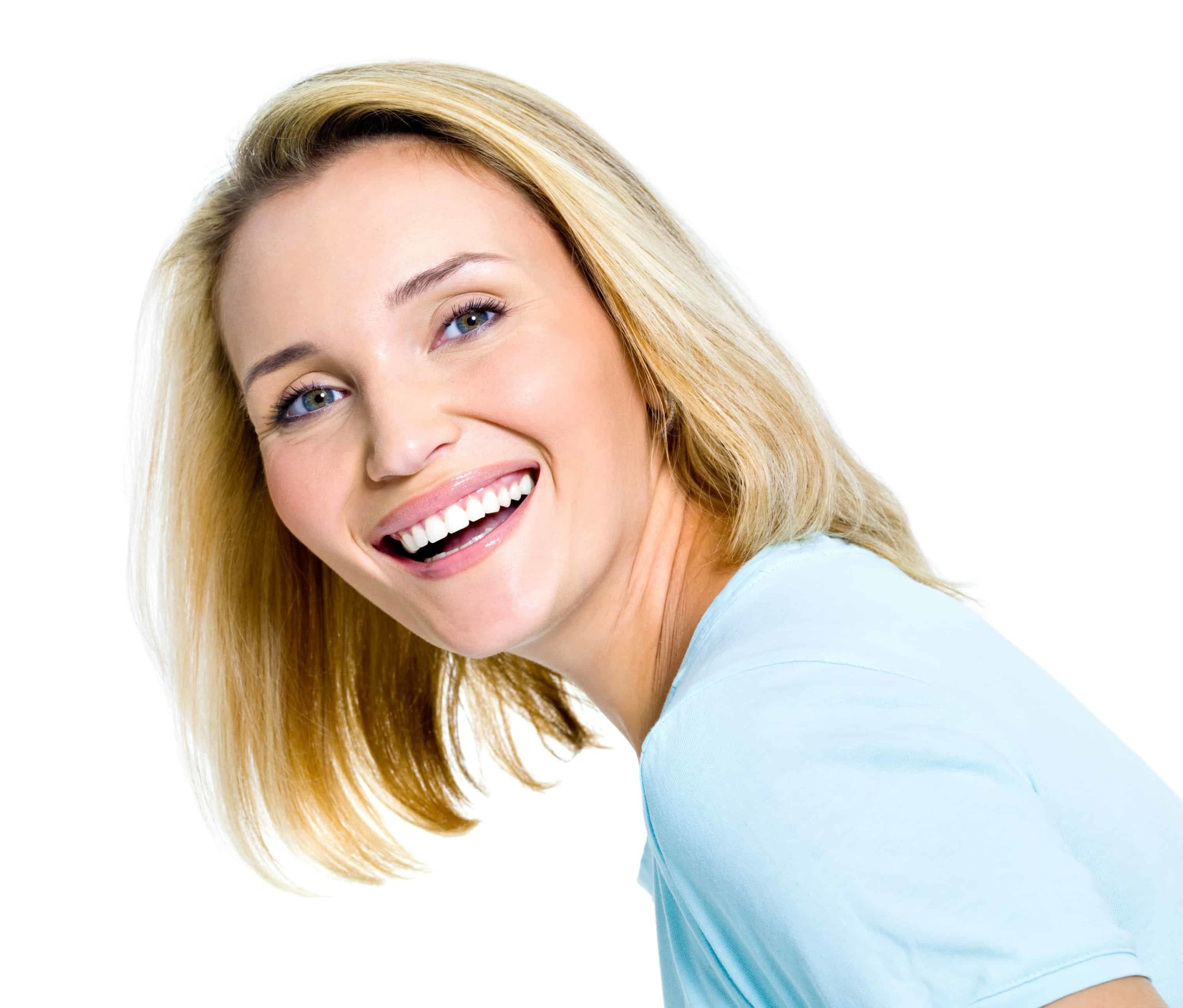 smiling woman with blonde hair